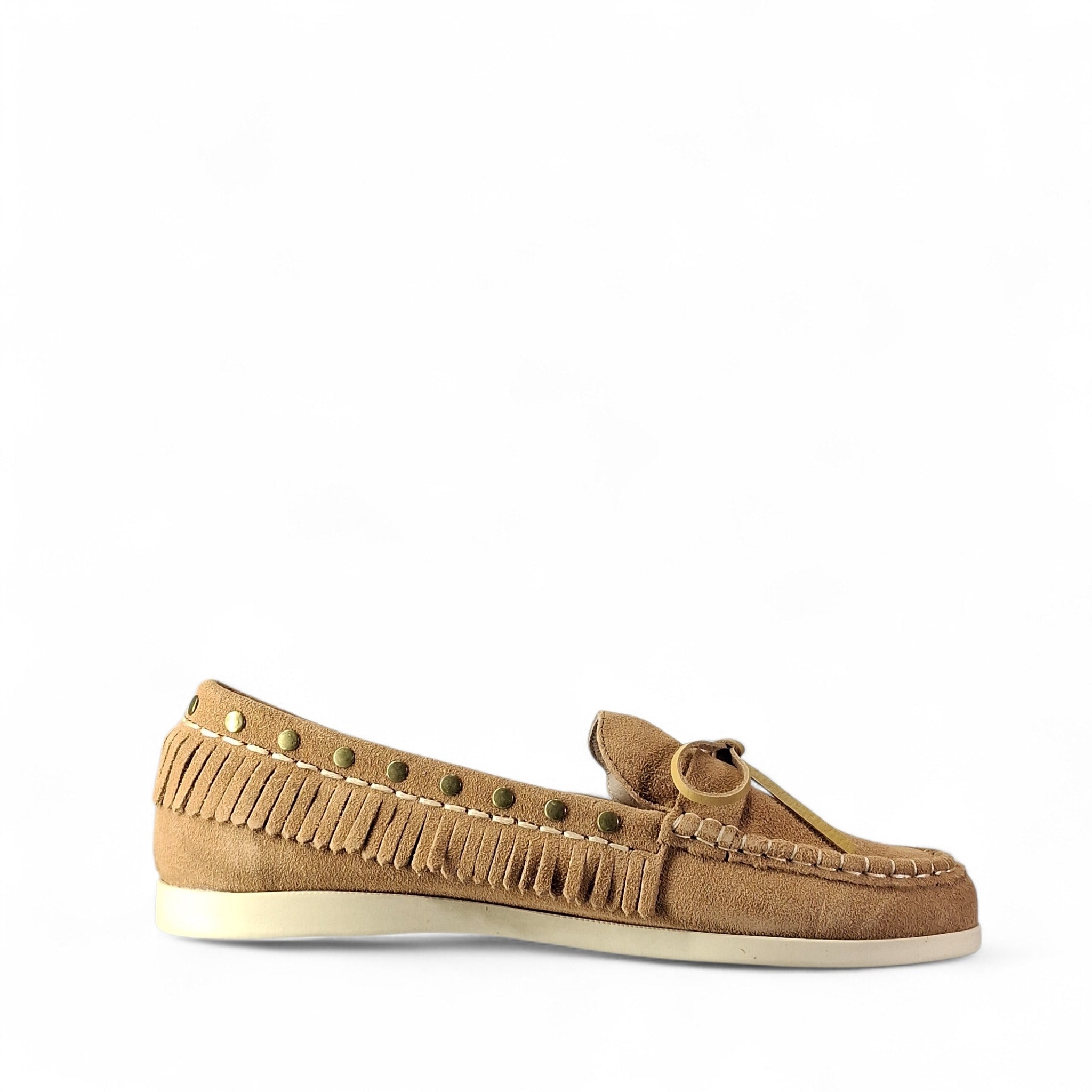 Colors of California Cow Suede Sfringed Mocassini da Donna – Cuoio - YUCCA01