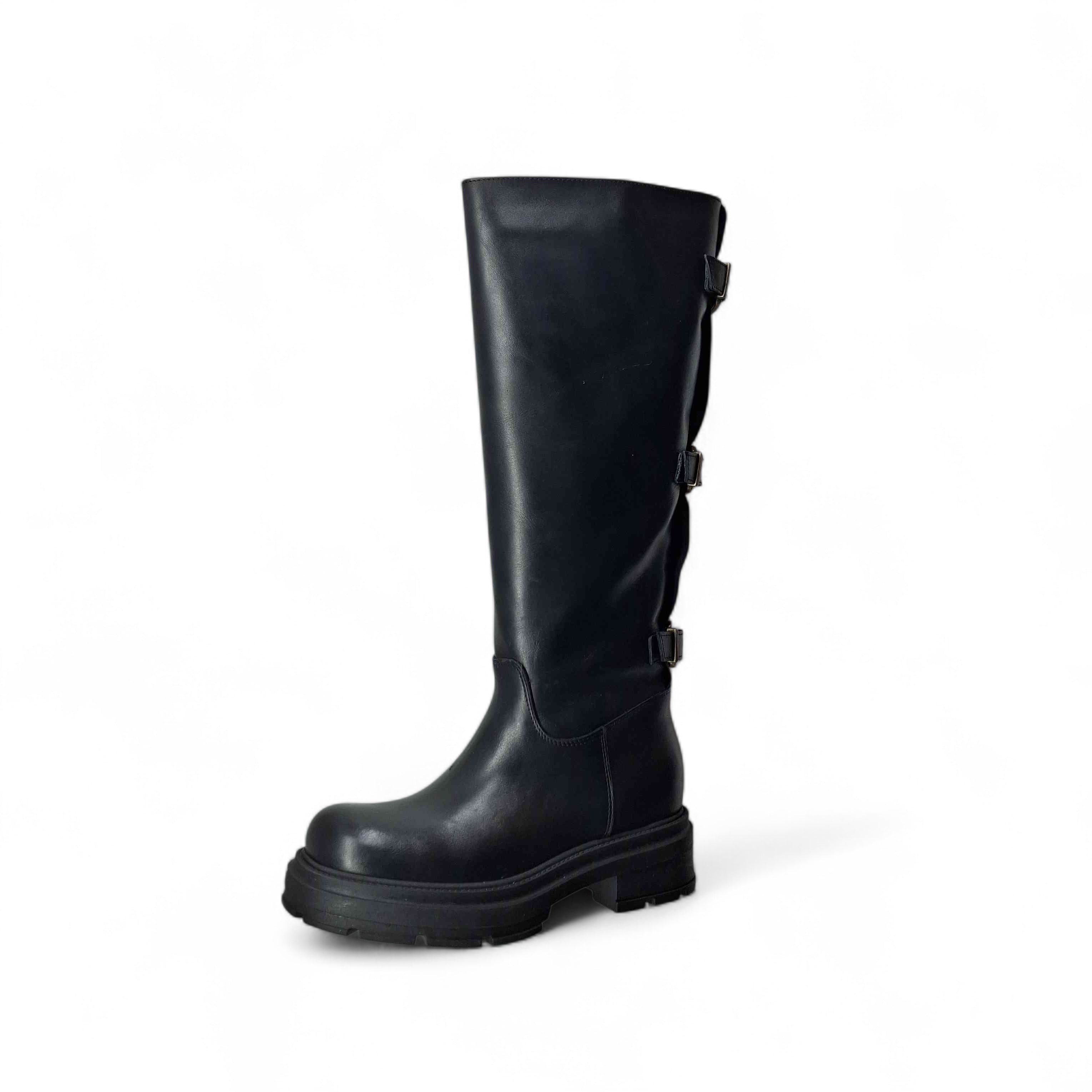 Kammi Stivali con Tacco Anna Biker Con Fibie da Donna – Nero