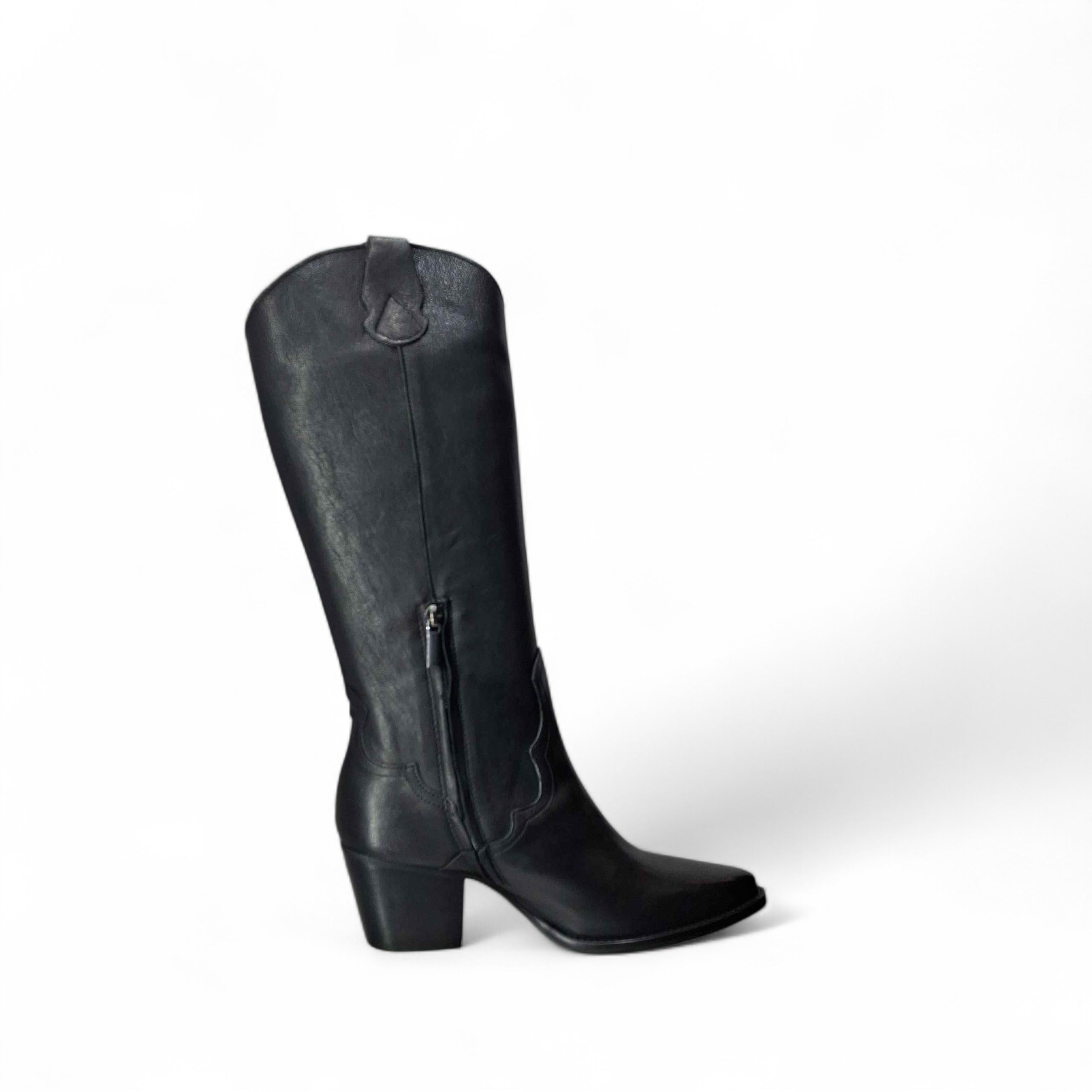 Kammi Stivali con Tacco Stivale Frange da Donna – Nero