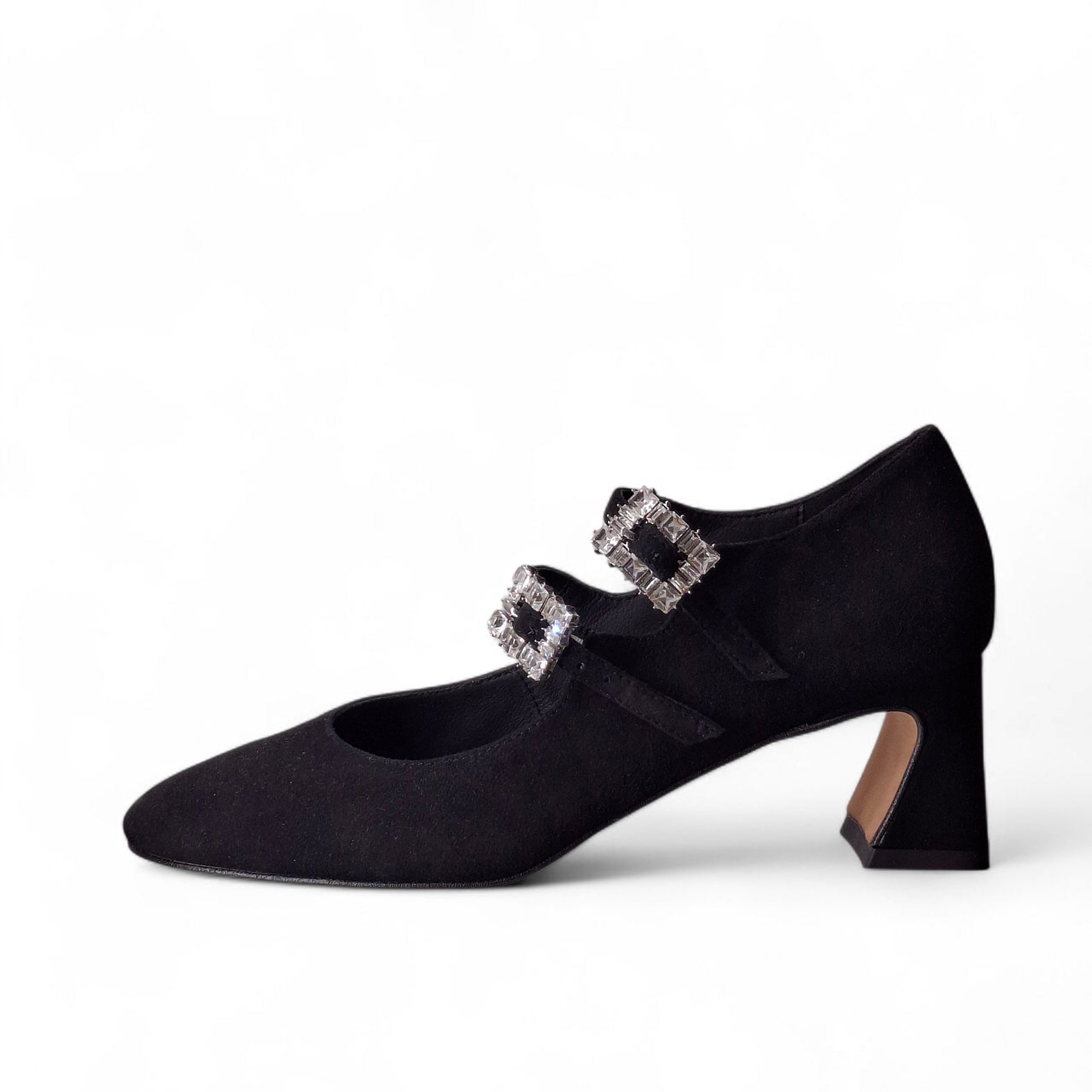 Kammi Decolleté Ballerina Tacco Gioiello da Donna – Nero