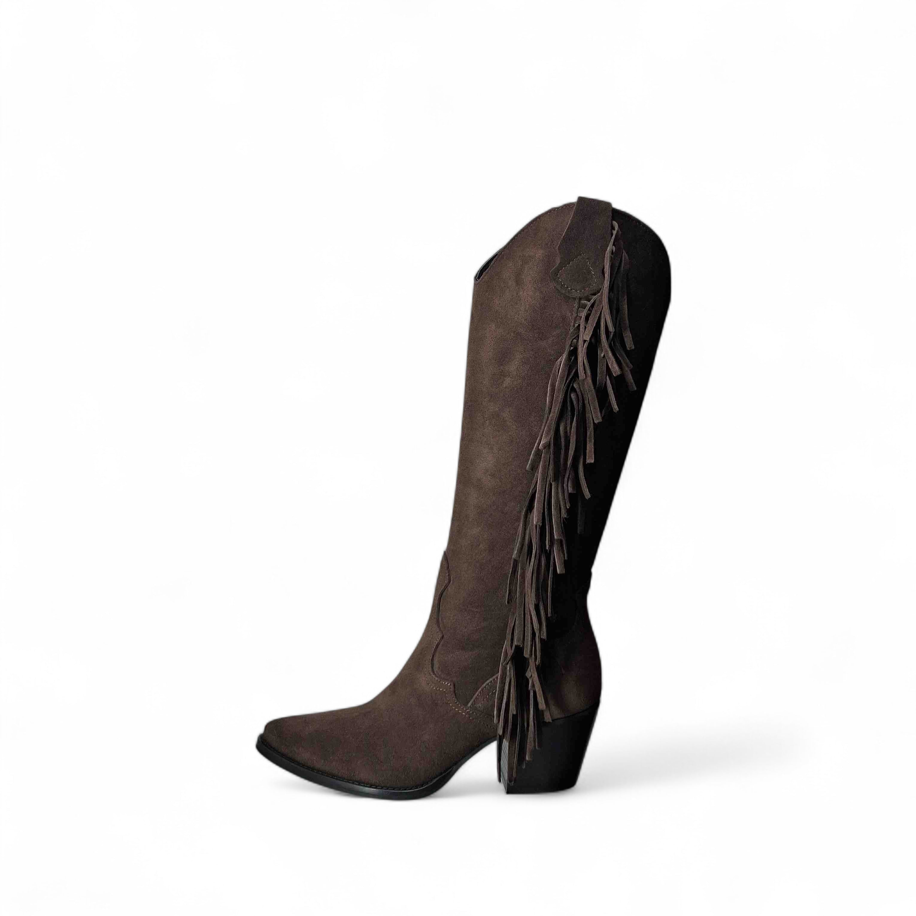 Kammi Stivali Texani Stivale Frange da Donna – Marrone