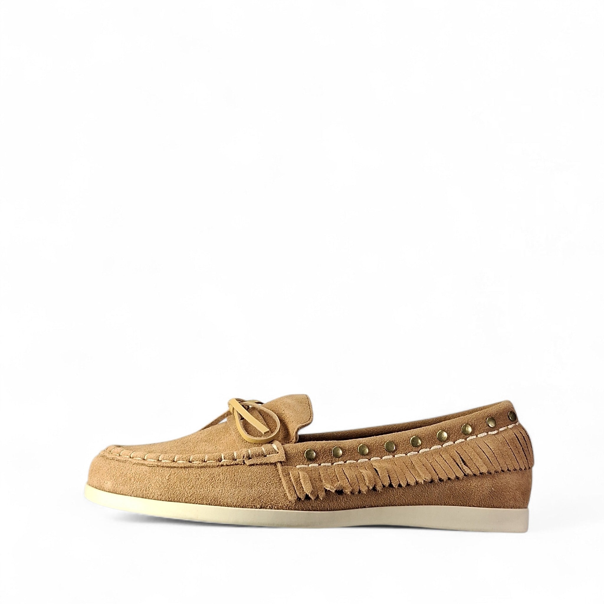 Colors of California Cow Suede Sfringed Mocassini da Donna – Cuoio - YUCCA01