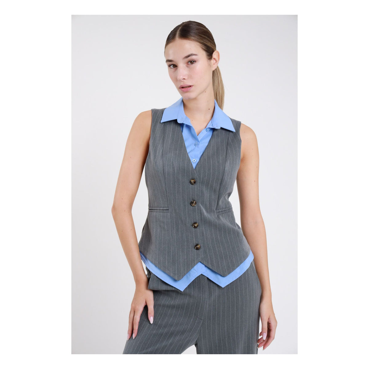 Susimix Gilet Gessato+Camicia Giacca da Donna – PP442T2F6 GRIGIO